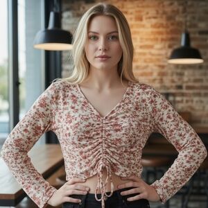 Cute Crop Ruche Floral  Top Medium